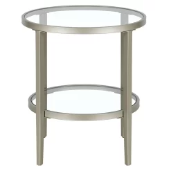 Hera 19.63'' Wide Round Side Table With Clear Glass Shelf In Satin Nickel - Hudson & Canal ST1627 -Home Haven Deals 236 st1627 3