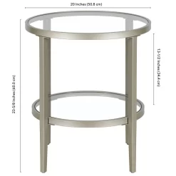 Hera 19.63'' Wide Round Side Table With Clear Glass Shelf In Satin Nickel - Hudson & Canal ST1627 -Home Haven Deals 236 st1627 5
