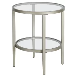 Hera 19.63'' Wide Round Side Table With Clear Glass Shelf In Satin Nickel - Hudson & Canal ST1627 -Home Haven Deals 236 st1627 7