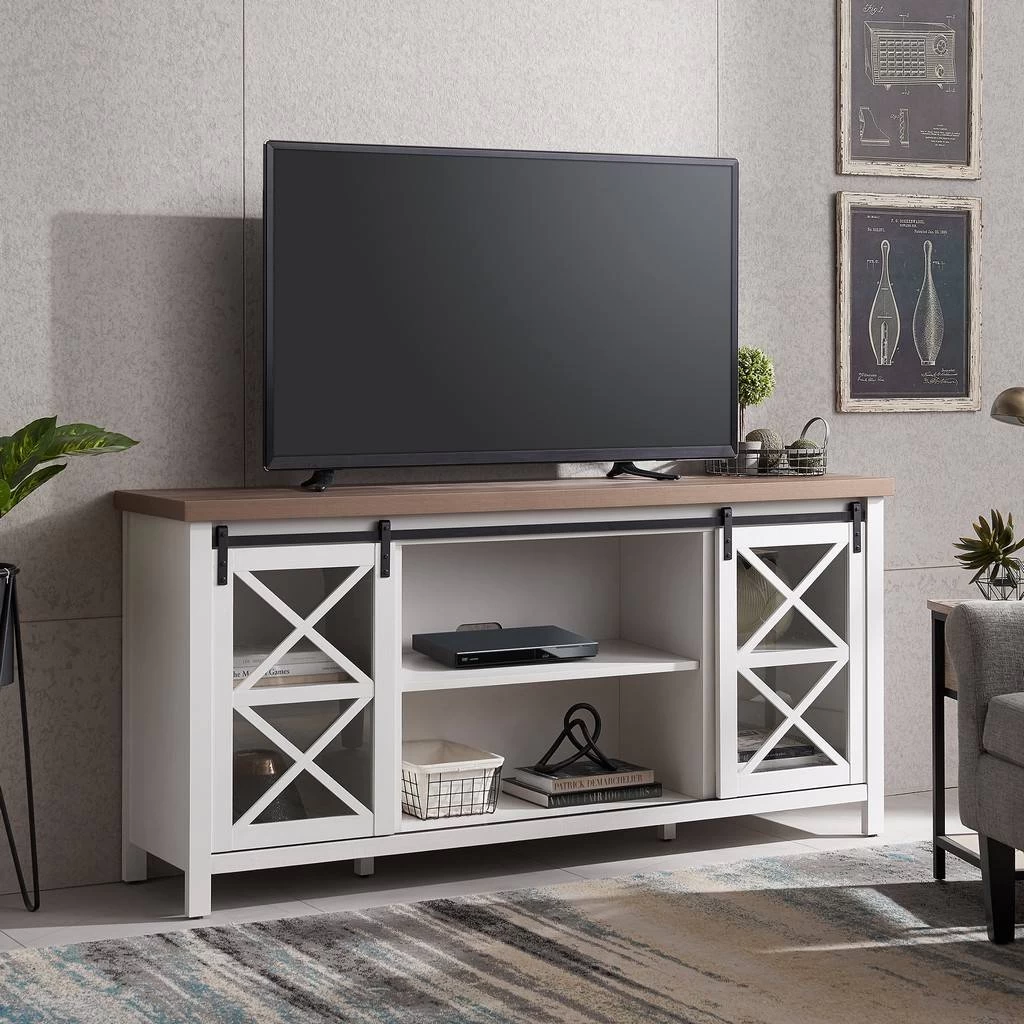 Clementine 68" White And Golden Oak TV Stand - Hudson & Canal TV0950 1 Clementine 68" White And Golden Oak TV Stand - Hudson & Canal TV0950