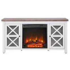 Colton Rectangular TV Stand With Log Fireplace For TV's Up To 55" In White/Gray Oak - Hudson And Canal TV1380 -Home Haven Deals 236 tv1380 3