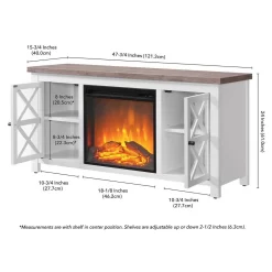 Colton Rectangular TV Stand With Log Fireplace For TV's Up To 55" In White/Gray Oak - Hudson And Canal TV1380 -Home Haven Deals 236 tv1380 5