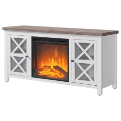 Colton Rectangular TV Stand With Log Fireplace For TV's Up To 55" In White/Gray Oak - Hudson And Canal TV1380 -Home Haven Deals 236 tv1380 8