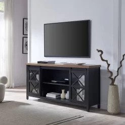 Clementine Rectangular TV Stand For TV's Up To 80" In Black Grain/Golden Brown - Hudson And Canal TV1392