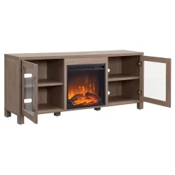 Quincy Rectangular TV Stand With Log Fireplace For TV's Up To 65" In Antiqued Gray Oak - Hudson And Canal TV1416 -Home Haven Deals 236 tv1416 8