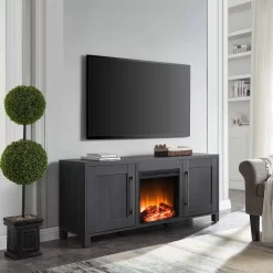 Chabot Rectangular TV Stand With Log Fireplace For TV's Up To 65" In Charcoal Gray - Hudson And Canal TV1429 -Home Haven Deals 236 tv1429 10