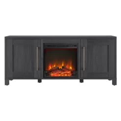 Chabot Rectangular TV Stand With Log Fireplace For TV's Up To 65" In Charcoal Gray - Hudson And Canal TV1429 -Home Haven Deals 236 tv1429 3