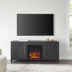 Chabot Rectangular TV Stand With Log Fireplace For TV's Up To 65" In Charcoal Gray - Hudson And Canal TV1429 -Home Haven Deals 236 tv1429 4