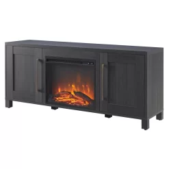 Chabot Rectangular TV Stand With Log Fireplace For TV's Up To 65" In Charcoal Gray - Hudson And Canal TV1429 -Home Haven Deals 236 tv1429 7