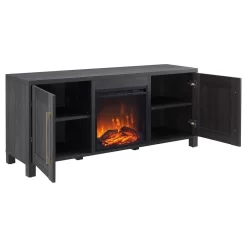 Chabot Rectangular TV Stand With Log Fireplace For TV's Up To 65" In Charcoal Gray - Hudson And Canal TV1429 -Home Haven Deals 236 tv1429 8