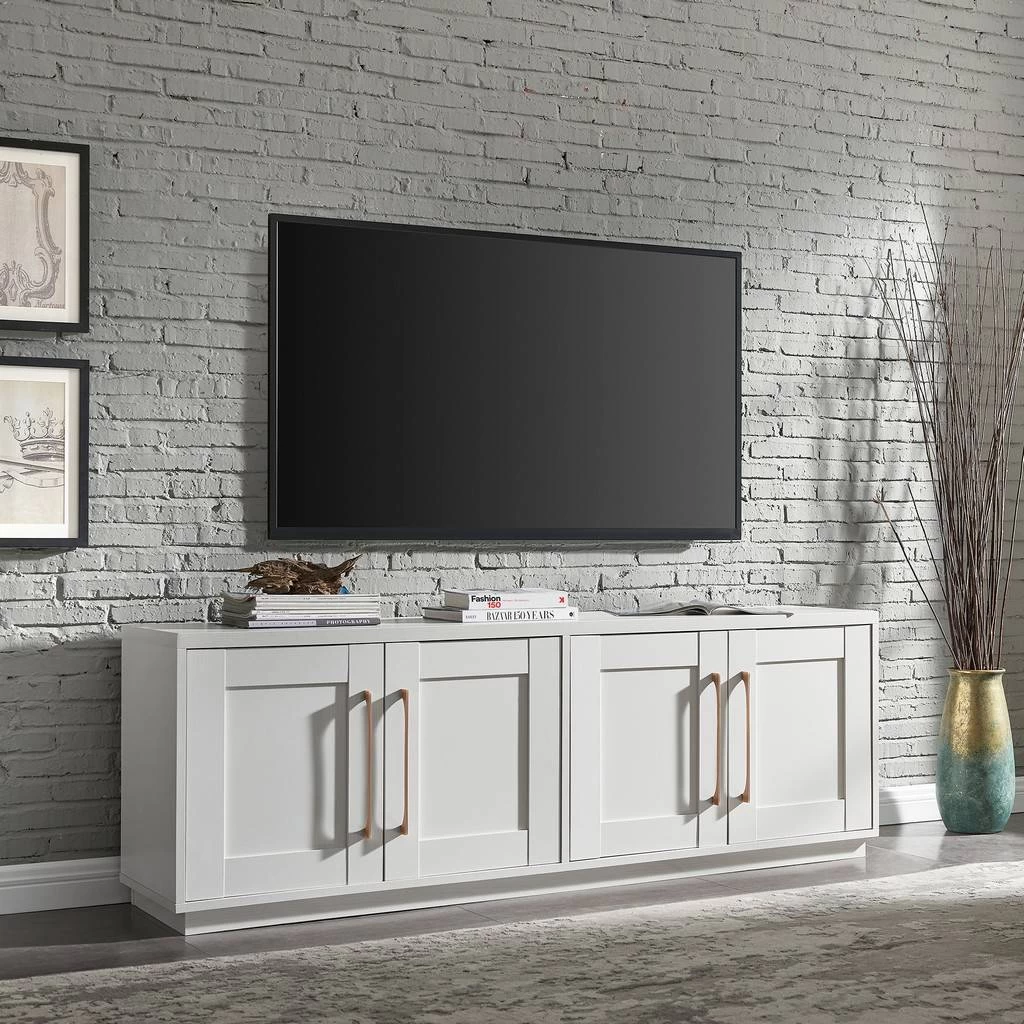 Tillman Rectangular TV Stand For TV's Up To 80" In White - Hudson & Canal TV1638 1 Tillman Rectangular TV Stand For TV's Up To 80" In White - Hudson & Canal TV1638