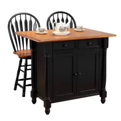 Sunset Trading Antique Black With Cherry Drop Leaf Kitchen Island With 2 Swivel Stools - Sunset Trading DLU-KI-4222-B24-BCH3PC -Home Haven Deals 237 dlu ki 4222 b24 bch3pc 1 new