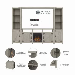 Bush Furniture Cottage Grove 65W Farmhouse Entertainment Center With Electric Fireplace In Cottage White - Bush Furniture CGR020CWH -Home Haven Deals 23 1