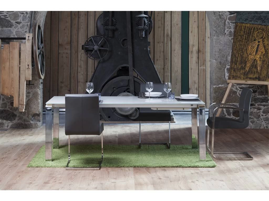 STELLA Dining Chair In Dark Gray Leather With Chrome Plated Base - Casabianca TC-2005-GR 3 STELLA Dining Chair In Dark Gray Leather With Chrome Plated Base - Casabianca TC-2005-GR - Image 3