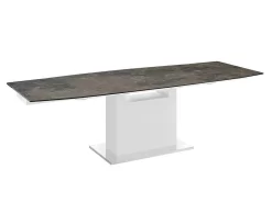 OLIVIA Dining Table In Brown Marbled Porcelain Top On Glass With High Gloss White Lacquer Base - Casabianca TC-MAN03WHTEMP