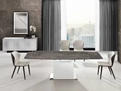 OLIVIA Dining Table In Brown Marbled Porcelain Top On Glass With High Gloss White Lacquer Base - Casabianca TC-MAN03WHTEMP -Home Haven Deals 240 tc man03whtemp 3