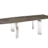 ASTOR Manual Frame Dining Table In Brown Marbled Porcelain Top On Glass With Polished Stainless Steel Base - Casabianca Furniture TC-MAN05EMP