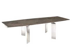ASTOR Manual Frame Dining Table In Brown Marbled Porcelain Top On Glass With Polished Stainless Steel Base - Casabianca Furniture TC-MAN05EMP