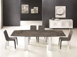 ASTOR Manual Frame Dining Table In Brown Marbled Porcelain Top On Glass With Polished Stainless Steel Base - Casabianca Furniture TC-MAN05EMP -Home Haven Deals 240 tc man05emp 3