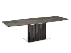 MOON Manual Frame Dining Table In Brown Marbled Porcelain Top With Dark Oak Veneer Base - Casabianca Furniture TC-MAN08OAKEMP