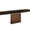MOON Manual Frame Dining Table In Smoked Glass With Walnut Veneer Base - Casabianca Furniture TC-MAN08WALSMK