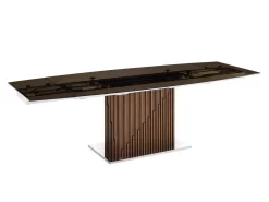 MOON Manual Frame Dining Table In Smoked Glass With Walnut Veneer Base - Casabianca Furniture TC-MAN08WALSMK