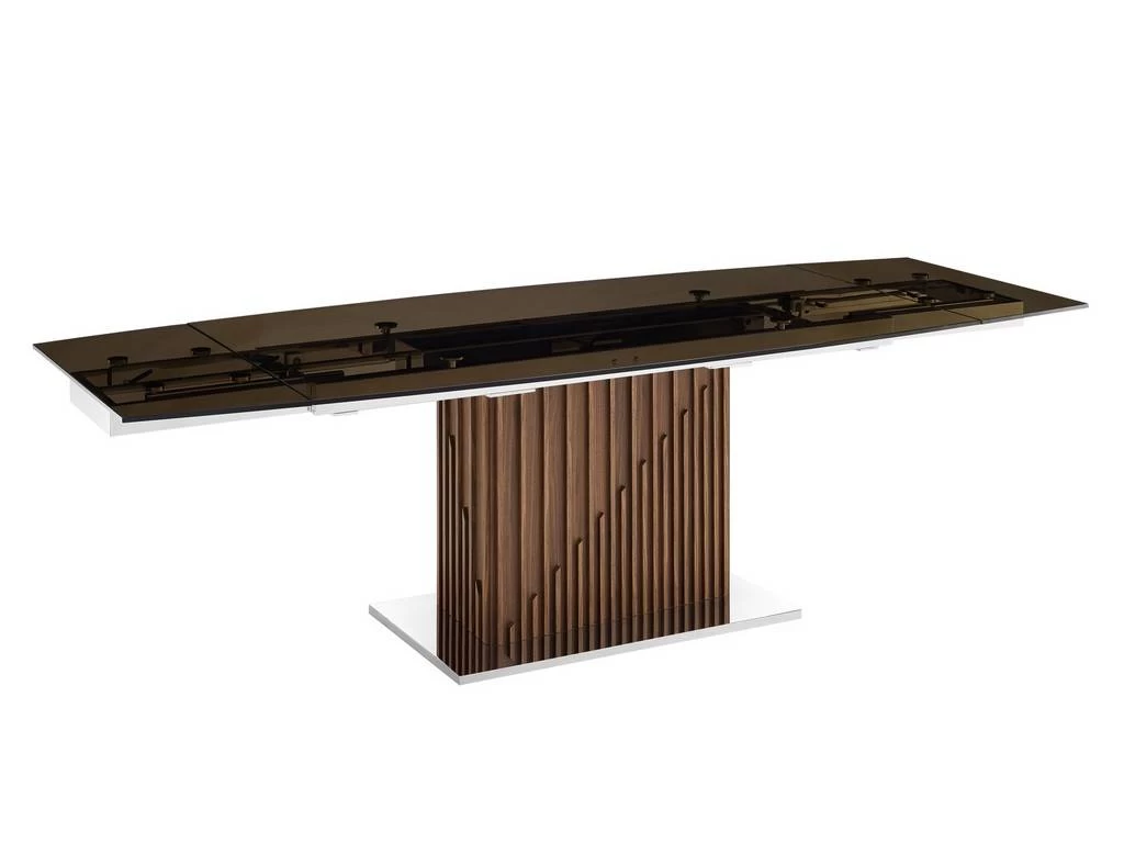 MOON Manual Frame Dining Table In Smoked Glass With Walnut Veneer Base - Casabianca Furniture TC-MAN08WALSMK 1 MOON Manual Frame Dining Table In Smoked Glass With Walnut Veneer Base - Casabianca Furniture TC-MAN08WALSMK