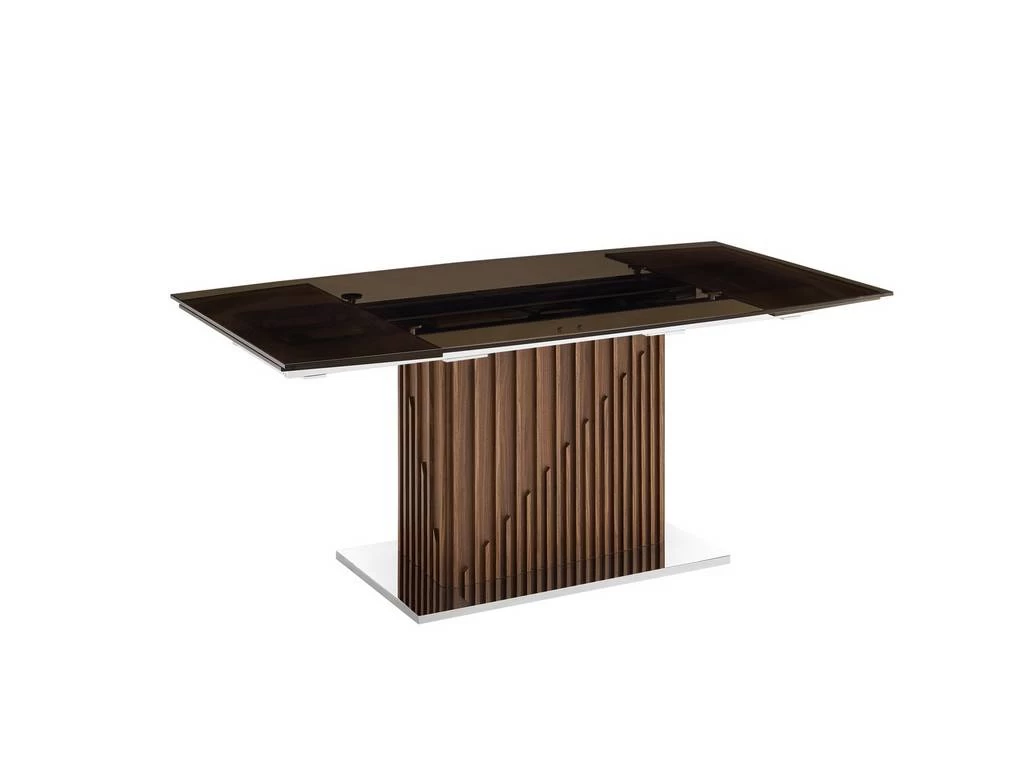 MOON Manual Frame Dining Table In Smoked Glass With Walnut Veneer Base - Casabianca Furniture TC-MAN08WALSMK 2 MOON Manual Frame Dining Table In Smoked Glass With Walnut Veneer Base - Casabianca Furniture TC-MAN08WALSMK - Image 2