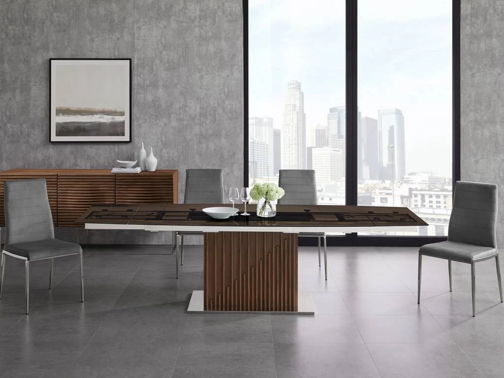 MOON Manual Frame Dining Table In Smoked Glass With Walnut Veneer Base - Casabianca Furniture TC-MAN08WALSMK 3 MOON Manual Frame Dining Table In Smoked Glass With Walnut Veneer Base - Casabianca Furniture TC-MAN08WALSMK - Image 3
