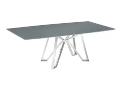 DCOTA Non-extendable Frame Dining Table In Gray Glass With Brushed Stainless Steel Base - Casabianca Furniture TC-MFIX10BSGRY