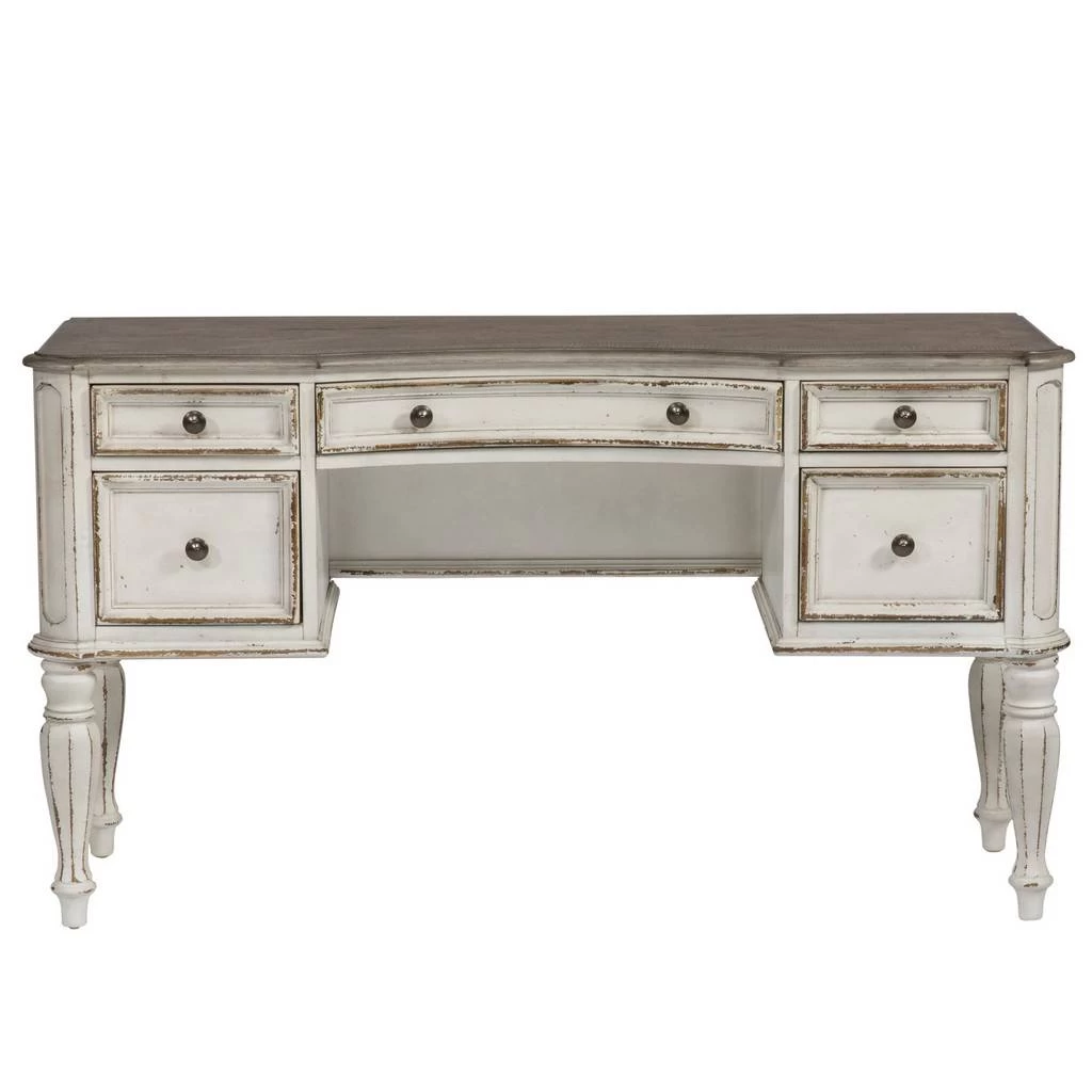 European Traditional Vanity Desk In Antique White Base W/ Weathered Bark Tops - Liberty Furniture 244-BR35 2 European Traditional Vanity Desk In Antique White Base W/ Weathered Bark Tops - Liberty Furniture 244-BR35 - Image 2