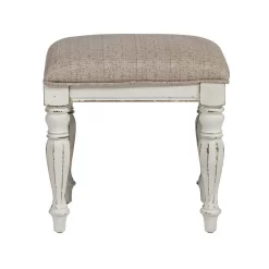 European Traditional Vanity Stool In Antique White Base W/ Weathered Bark Tops - Liberty Furniture 244-BR99 8 European Traditional Vanity Stool In Antique White Base W/ Weathered Bark Tops - Liberty Furniture 244-BR99 -Home Haven Deals 244 br99 2