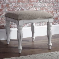 European Traditional Vanity Stool In Antique White Base W/ Weathered Bark Tops - Liberty Furniture 244-BR99