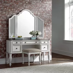 European Traditional Vanity Stool In Antique White Base W/ Weathered Bark Tops - Liberty Furniture 244-BR99 10 European Traditional Vanity Stool In Antique White Base W/ Weathered Bark Tops - Liberty Furniture 244-BR99 -Home Haven Deals 244 br99 4