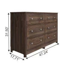 WALNUT 6 - Drawer Double Dresser - Bertolini DM-236 BE DW -Home Haven Deals 247 dm 236 .be dw 6 drawer double dresser 5