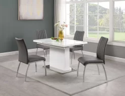 Vanessa Contemporary Pop-Up-Extendable White Glass Dining Table - Chintaly VANESSA-DT