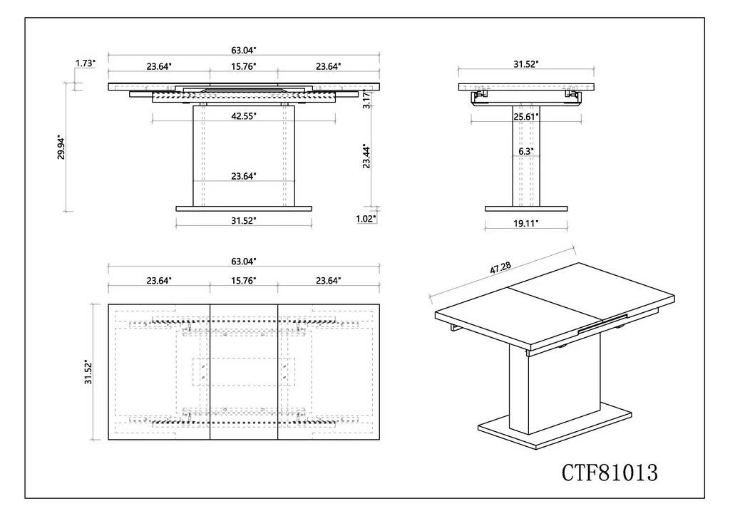 Vanessa Contemporary Pop-Up-Extendable White Glass Dining Table - Chintaly VANESSA-DT 6 Vanessa Contemporary Pop-Up-Extendable White Glass Dining Table - Chintaly VANESSA-DT - Image 6