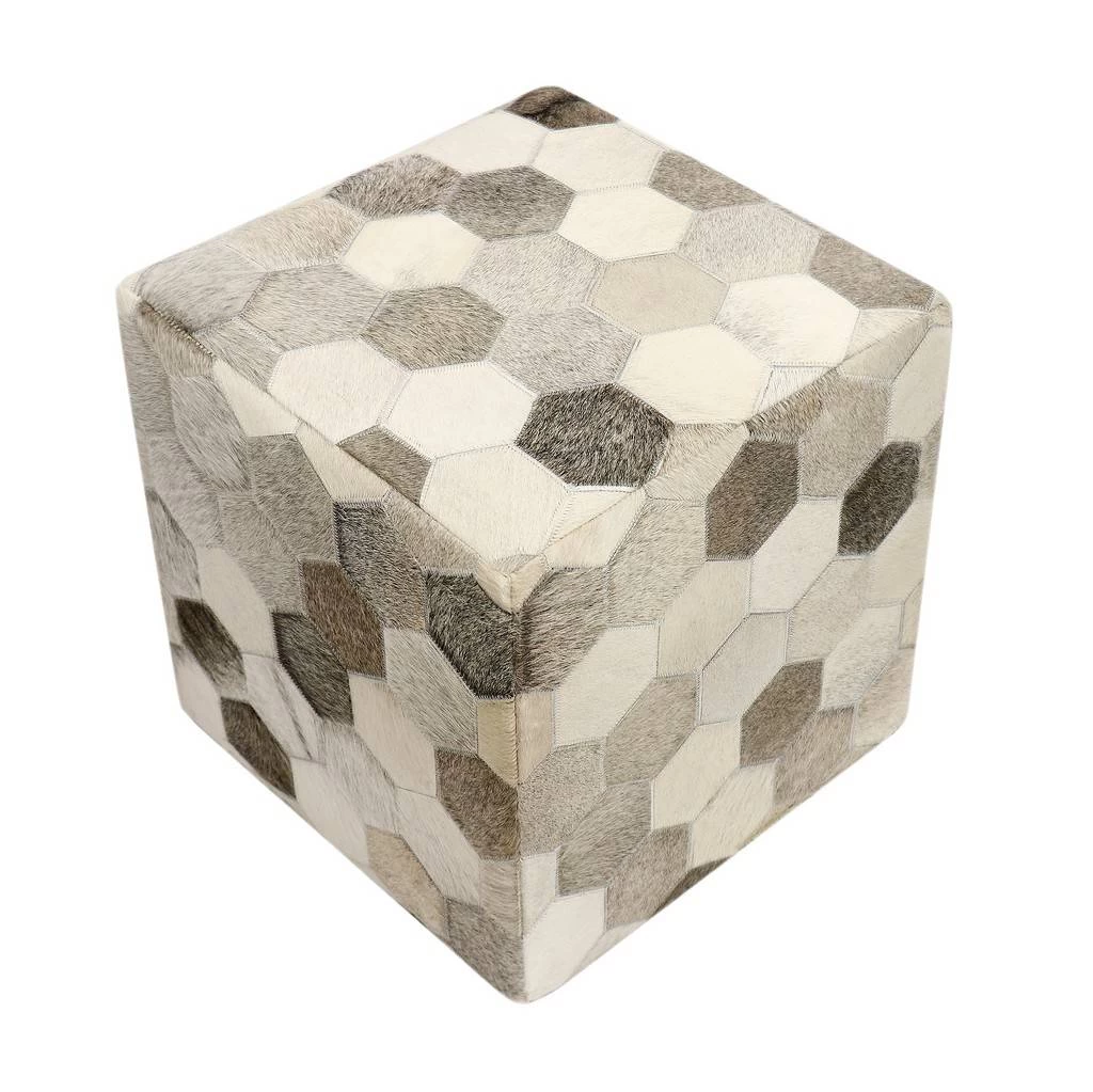 Pasargad Home Galaxy Cowhide Pouf Ottoman, Silver/Grey - Pasargad Home PTPF-192 2 Pasargad Home Galaxy Cowhide Pouf Ottoman, Silver/Grey - Pasargad Home PTPF-192 - Image 2