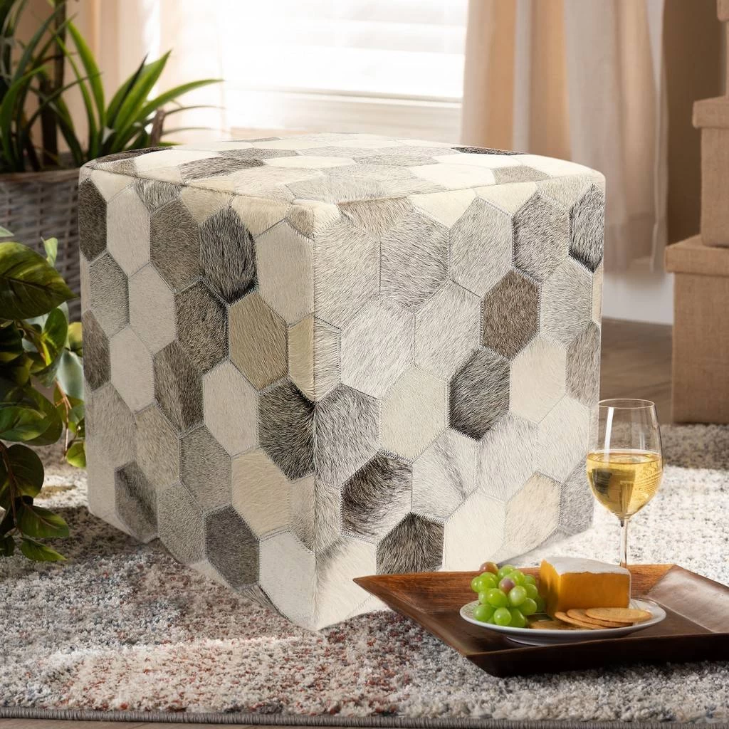 Pasargad Home Galaxy Cowhide Pouf Ottoman, Silver/Grey - Pasargad Home PTPF-192 5 Pasargad Home Galaxy Cowhide Pouf Ottoman, Silver/Grey - Pasargad Home PTPF-192 - Image 5