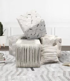 Pasargad Home Galaxy Cowhide Pouf Ottoman, Silver/Grey - Pasargad Home PTPF-192 11 Pasargad Home Galaxy Cowhide Pouf Ottoman, Silver/Grey - Pasargad Home PTPF-192 -Home Haven Deals 252 712195749182 6