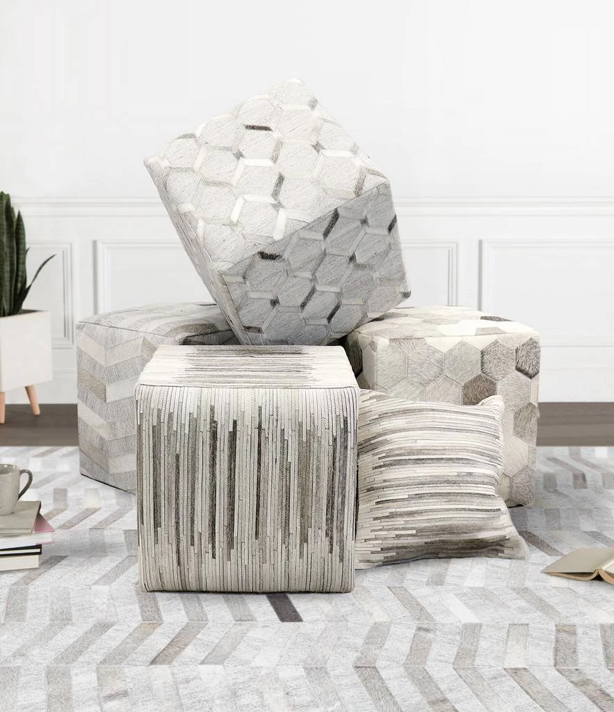 Pasargad Home Galaxy Cowhide Pouf Ottoman, Silver/Grey - Pasargad Home PTPF-192 6 Pasargad Home Galaxy Cowhide Pouf Ottoman, Silver/Grey - Pasargad Home PTPF-192 - Image 6