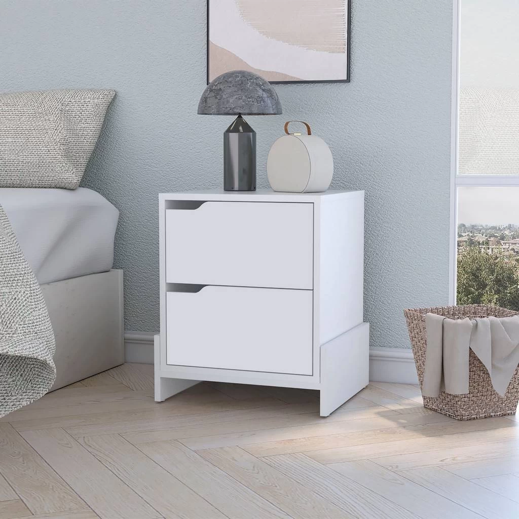 Lovell Nightstand With Sturdy Base And 2-Drawers, White - FM Furniture FM9009MLB 2 Lovell Nightstand With Sturdy Base And 2-Drawers, White - FM Furniture FM9009MLB - Image 2