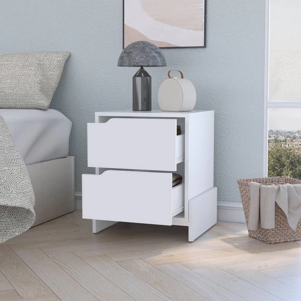 Lovell Nightstand With Sturdy Base And 2-Drawers, White - FM Furniture FM9009MLB 3 Lovell Nightstand With Sturdy Base And 2-Drawers, White - FM Furniture FM9009MLB - Image 3
