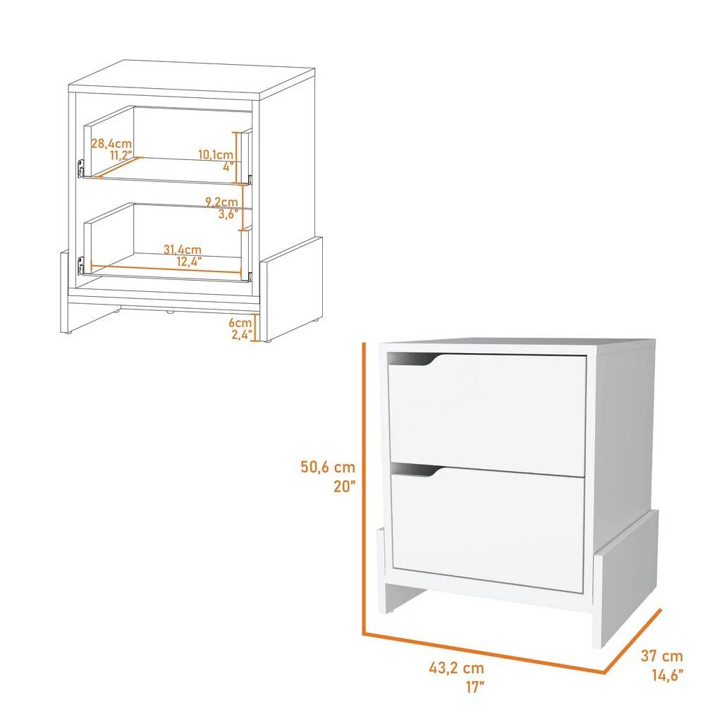 Lovell Nightstand With Sturdy Base And 2-Drawers, White - FM Furniture FM9009MLB 4 Lovell Nightstand With Sturdy Base And 2-Drawers, White - FM Furniture FM9009MLB - Image 4
