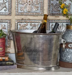 Juniper + Ivory 10 In. X 17 In. Traditional Wine Holder Bucket Silver Metal - Juniper + Ivory 14641 -Home Haven Deals 268 14641 1 2