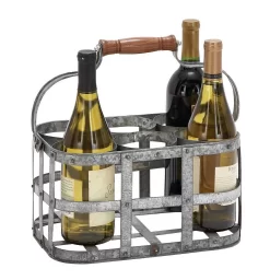 Juniper + Ivory 7 In. X 13 In. Farmhouse Wine Holder Silver Metal - Juniper + Ivory 38153