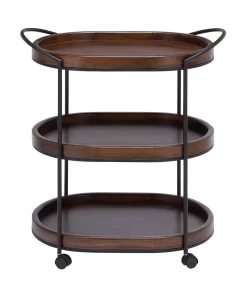 Juniper + Ivory 30 In. X 25 In. Traditional Bar Cart Brown Pine And Metal - Juniper + Ivory 50469