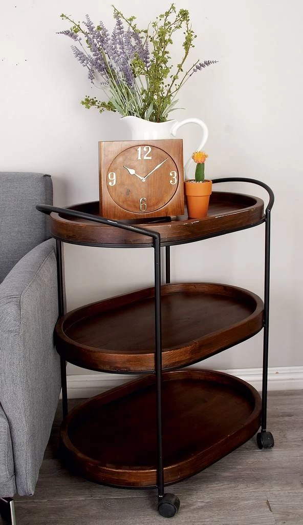 Juniper + Ivory 30 In. X 25 In. Traditional Bar Cart Brown Pine And Metal - Juniper + Ivory 50469 3 Juniper + Ivory 30 In. X 25 In. Traditional Bar Cart Brown Pine And Metal - Juniper + Ivory 50469 - Image 3