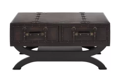 Juniper + Ivory Grayson Lane 21 In. X 40 In. Traditional Coffee Table Brown Faux Leather And Wood - Juniper + Ivory 55743