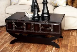 Juniper + Ivory Grayson Lane 21 In. X 40 In. Traditional Coffee Table Brown Faux Leather And Wood - Juniper + Ivory 55743 -Home Haven Deals 268 55743 1 2